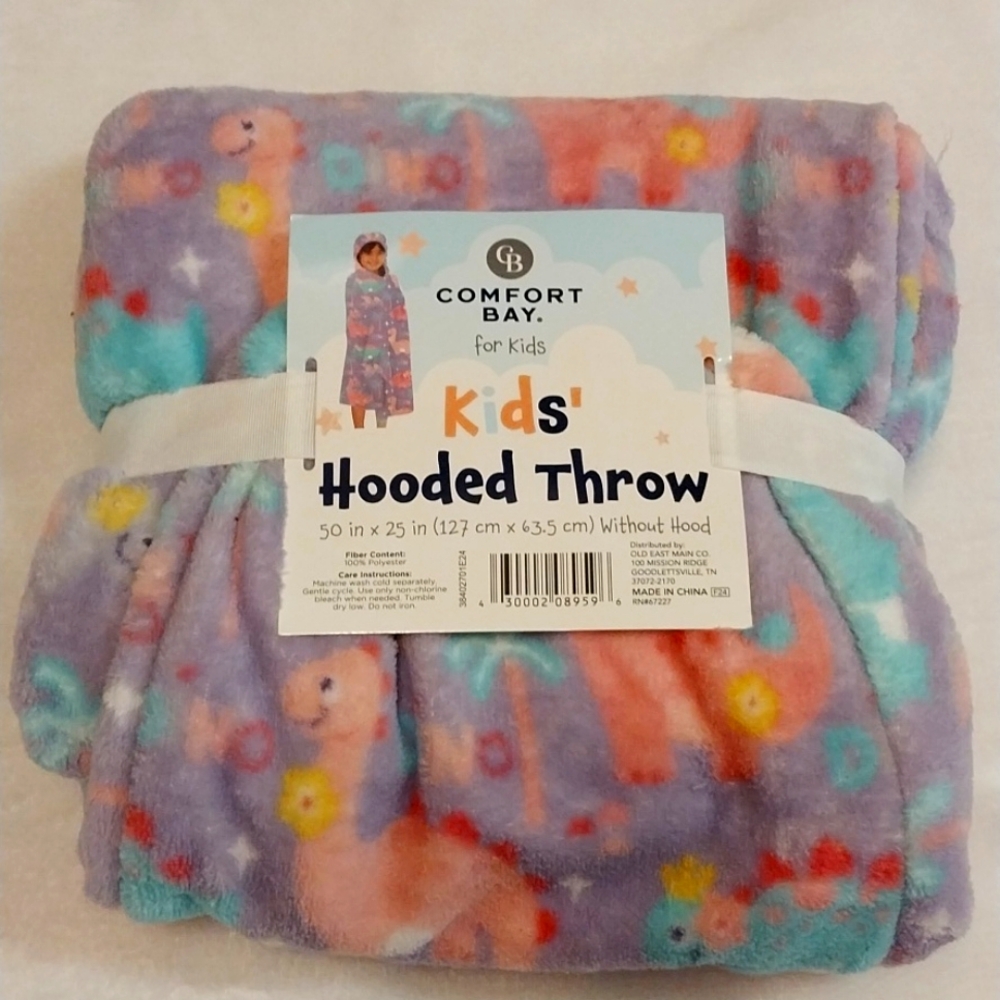 KIDS PURPLE AND PINK DINO HOODED THROW size 50"x25"